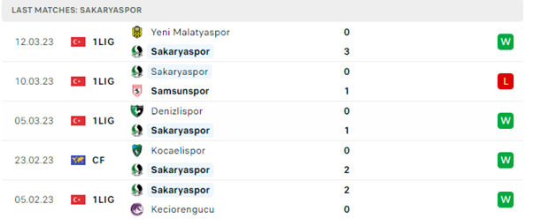 Phong độ thi đấu gần đây của Sakaryaspor